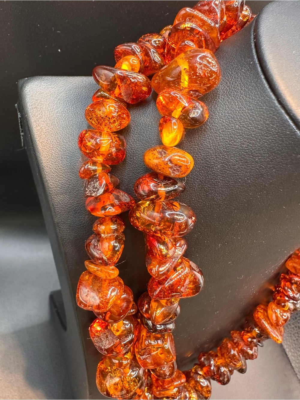 40” Genuine Baltic Amber Nugget Necklace Cognac Honey Amber Long Statement - Picture 12 of 16